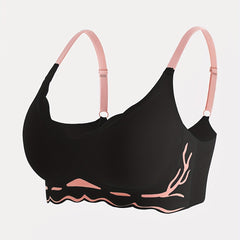 Colorblock Wireless Bra Seamless Scallop Trim Stretch Bra