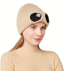 Unisex Knitted Glasses Hats Ear Protection Velvet Windproof Ski Hat