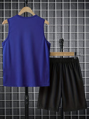 2pcs Boys Crew Neck Tank Top & Track Shorts Set Kids Summer Clothes