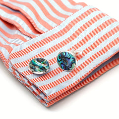 Abalone Shell Silver Round Cufflinks XK23008