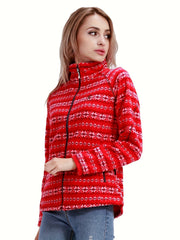 Women's Floral Print Zipper Front Long Sleeve Outdoor Jacket Coat