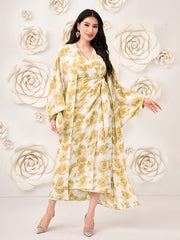 Floral Print 2pc Set Long Cardigan & Knotted Dress