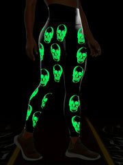 Skull Print Glow-in-the-Dark Leggings High Waisted Elastic Leggings
