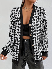 Button Plaid Contrast Trim Jacket for Women