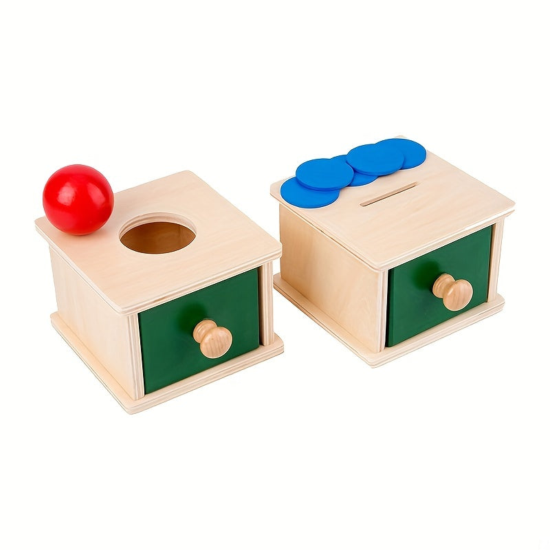 Montessori Wooden Coin Ball Drawer Box Baby Educational Toy