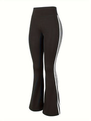 High Waist Side Striped Flare Yoga Pants Soft Stretch Tummy Control