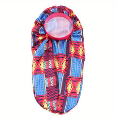 Boho Print Satin Sleep Cap Long Hair Silk Bonnet Elastic Band