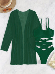 V Neck Bikini Sets Criss Cross Strap High Cut with Cover Up Shirt