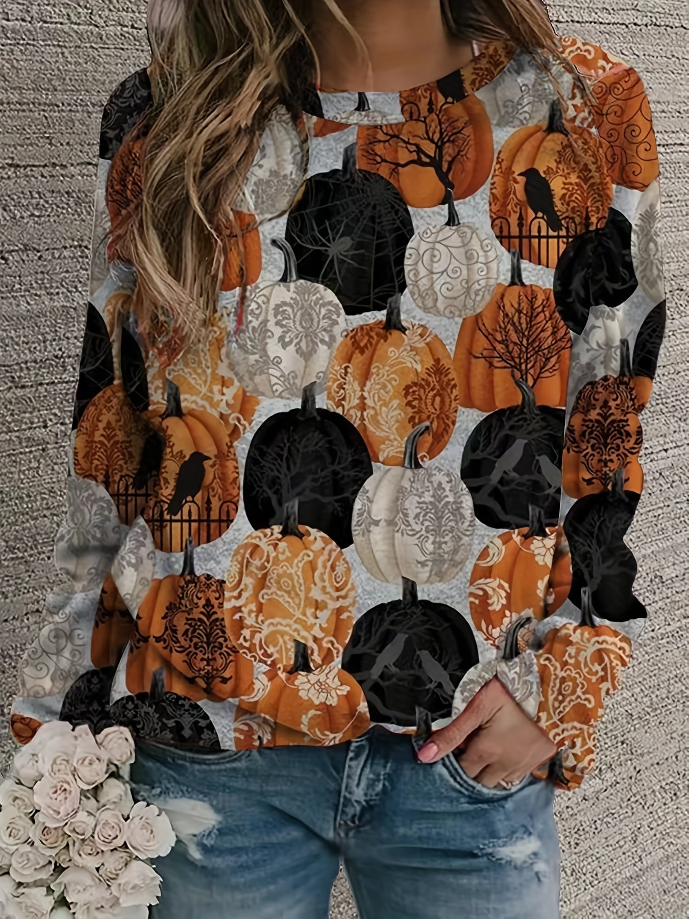 Halloween Block Pullover Sweatshirt for Women