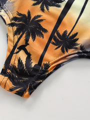 Toddler Girls Coconut Tree Graphic One Piece Swimsuit Set