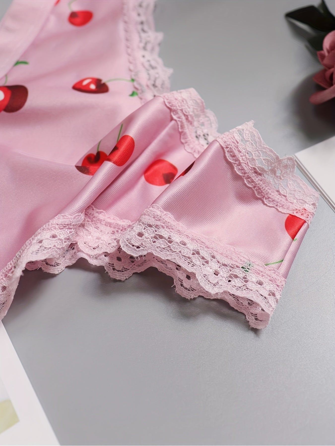 3 Pack Plus Size Thongs Set Women's Plus Fruit & Heart Print Lace Thongs