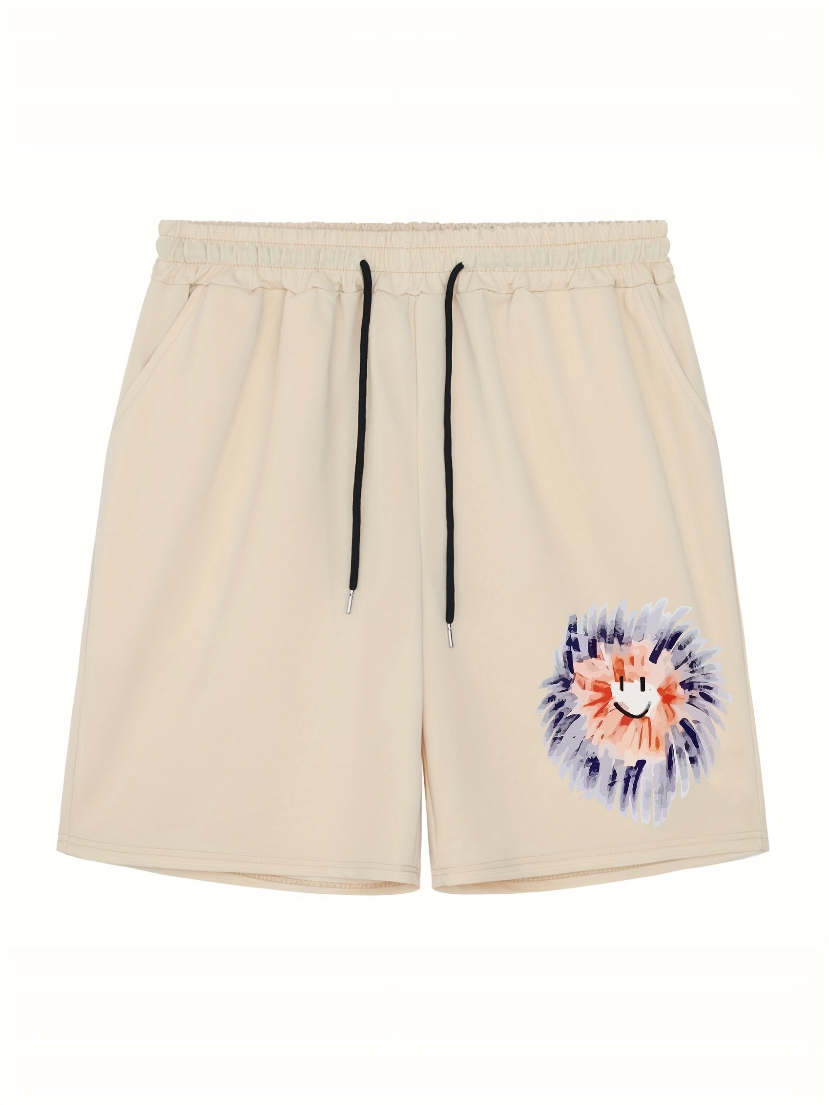 Men's Floral Smile Graphic Athletic Shorts Drawstring Fitness Gym Outdoor