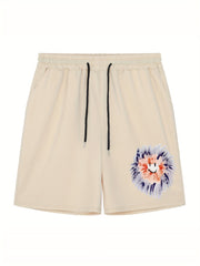 Men's Floral Smile Graphic Athletic Shorts Drawstring Fitness Gym Outdoor