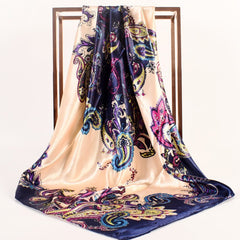 Vintage Silk Scarf Thin Satin Large Shawl Head Wrap