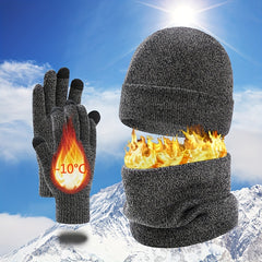 Winter Hat Gloves Scarf Set Plush Fleece Wool Cap