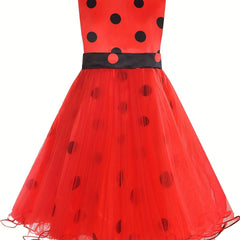 Girls' Ladybug Costume Polka Dot Sleeveless TuTu Dress Halloween Party Outfit