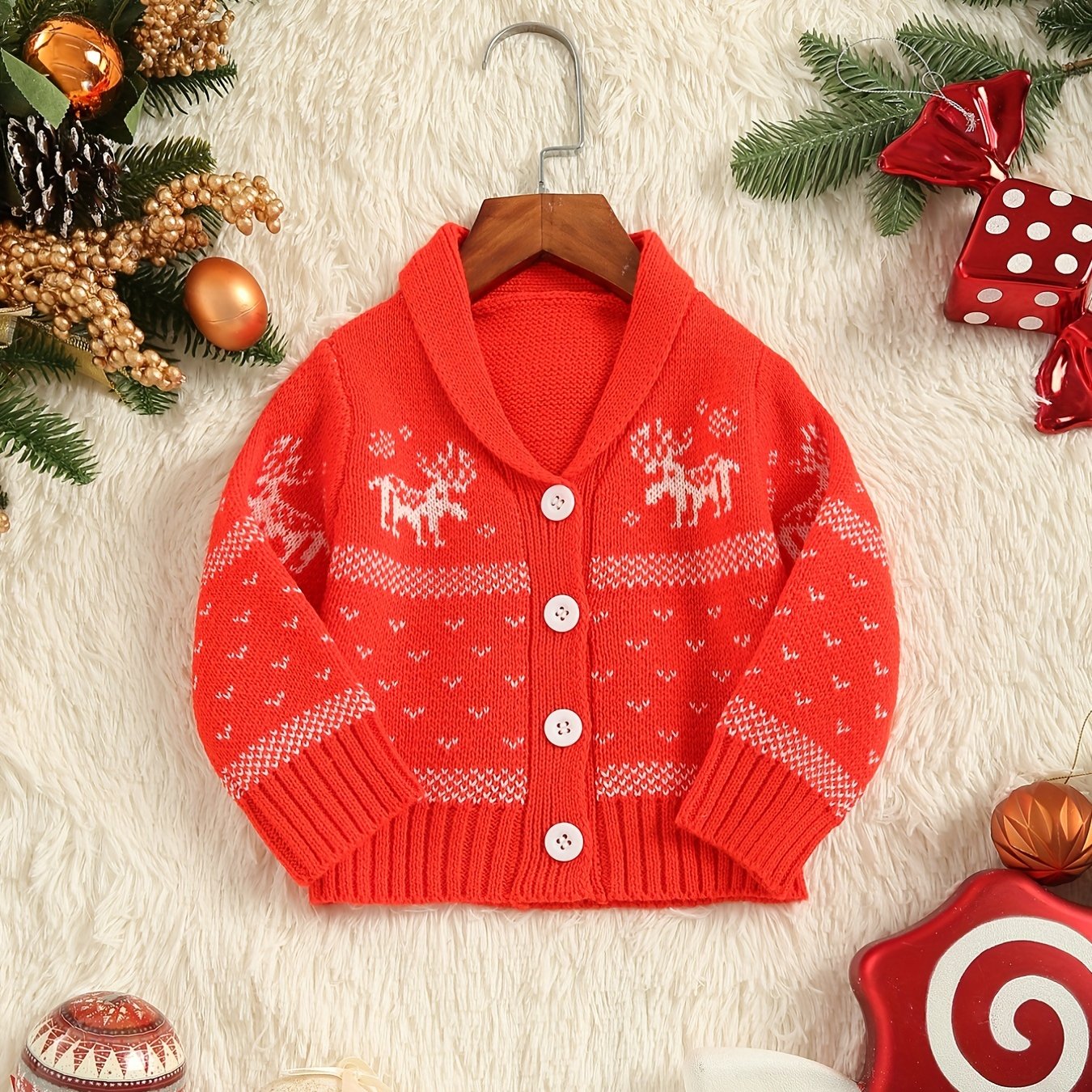 Christmas Lapel Button Knit Cardigan Little Girls Stylish Sweater Coat