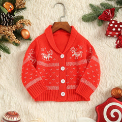 Christmas Lapel Button Knit Cardigan Little Girls Stylish Sweater Coat