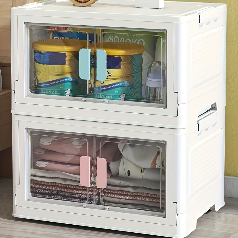 Movable Folding Storage Box Double Open Door Transparent Finishing Storage Box