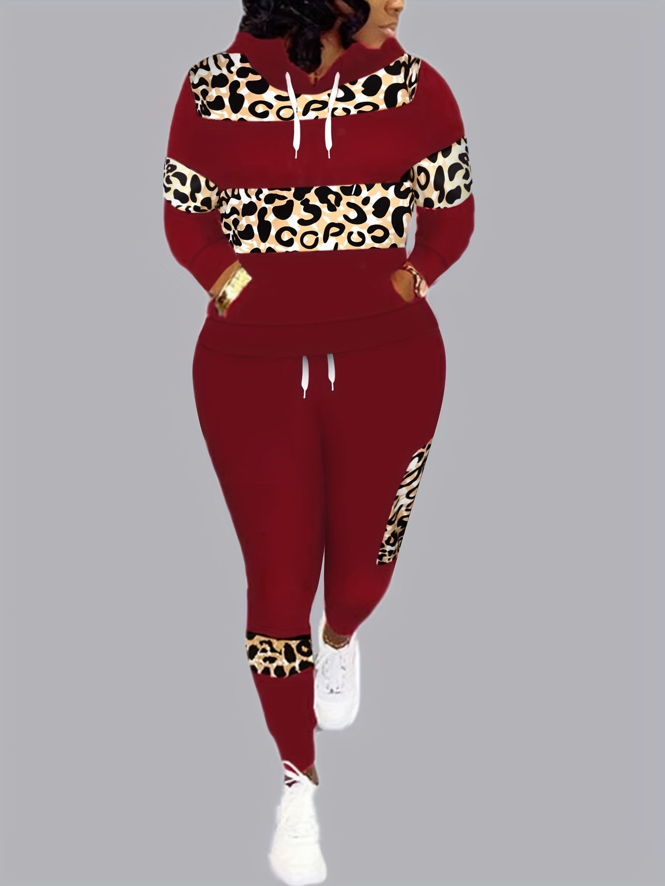 Leopard Print Hooded Sweatshirt & Joggers Set