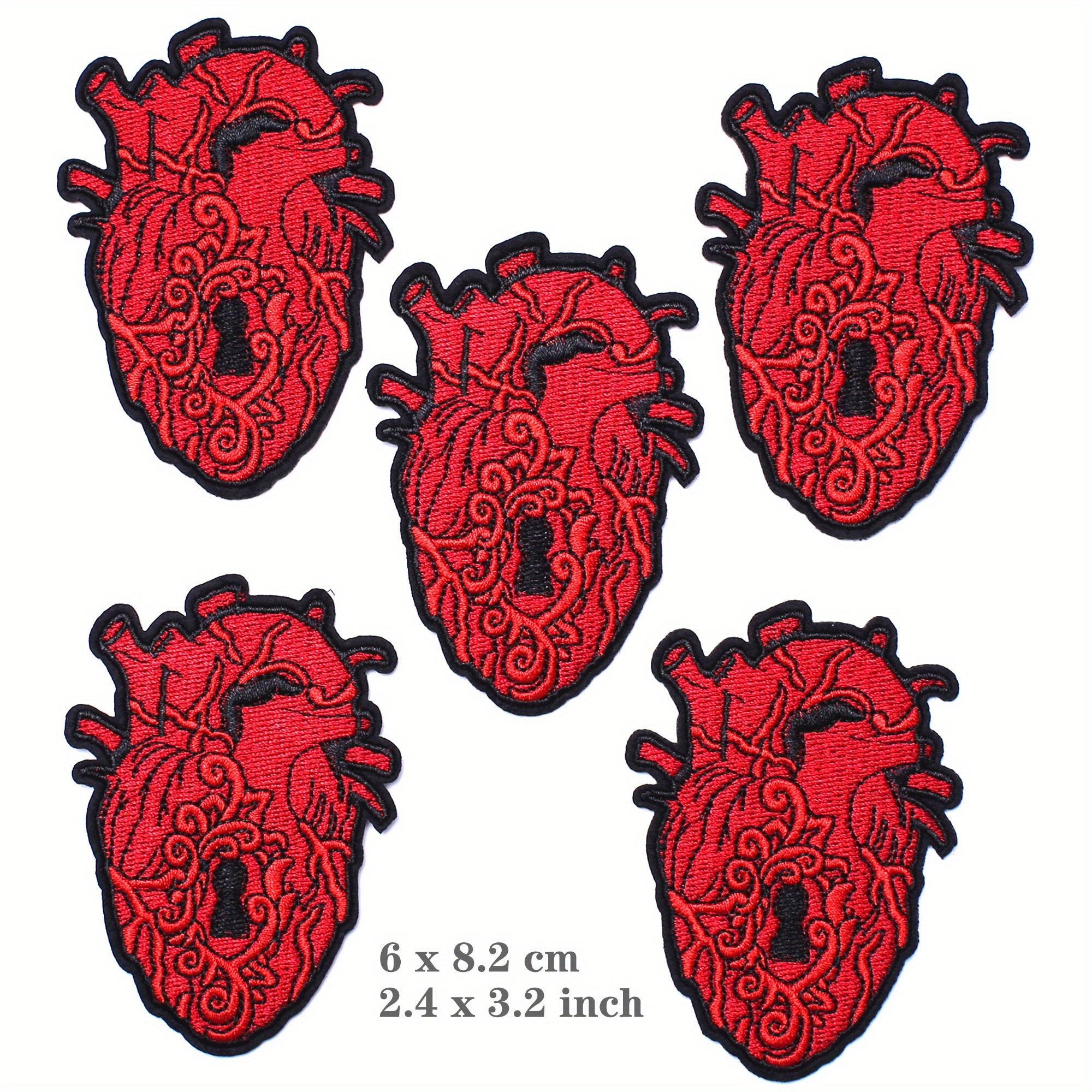 JCarp 5PCS Iron On 3D Patches Beating Heart Skulls and Rose Earth Turtle