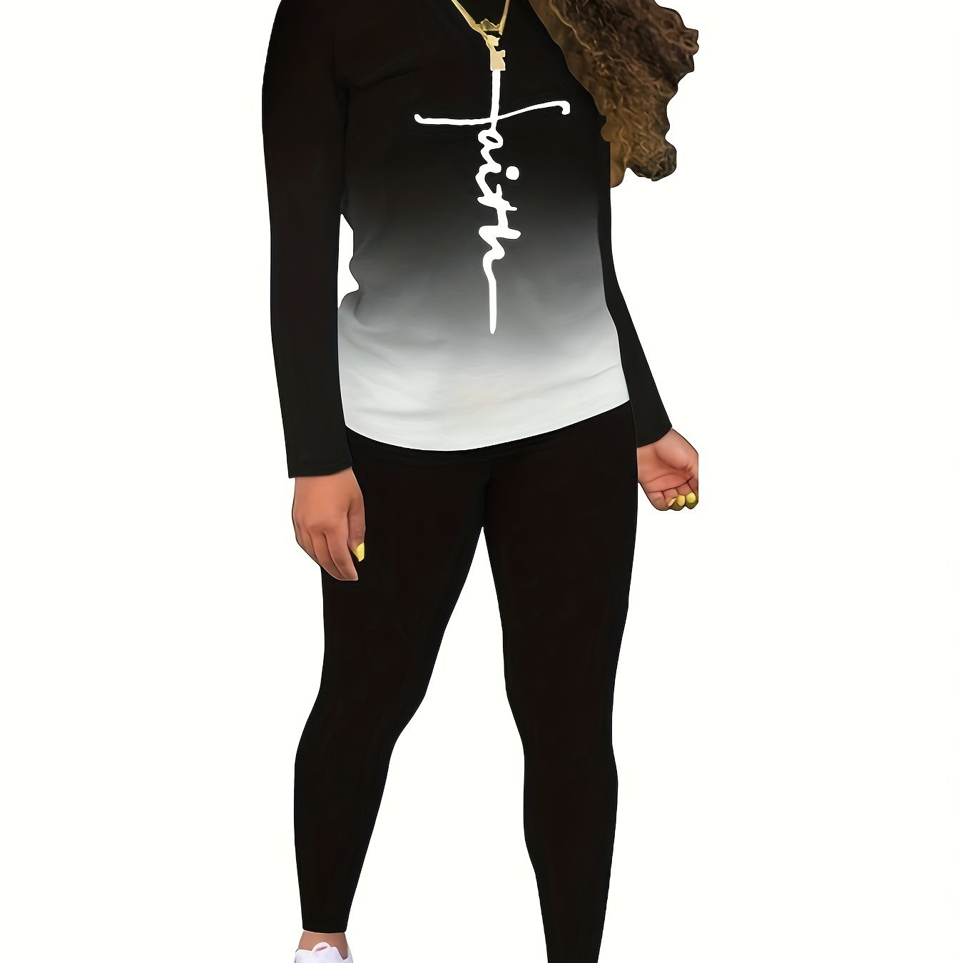 Women's Plus Ombre & Cross Print Tee & Pants 2 Piece Set