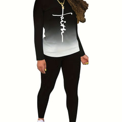 Women's Plus Ombre & Cross Print Tee & Pants 2 Piece Set