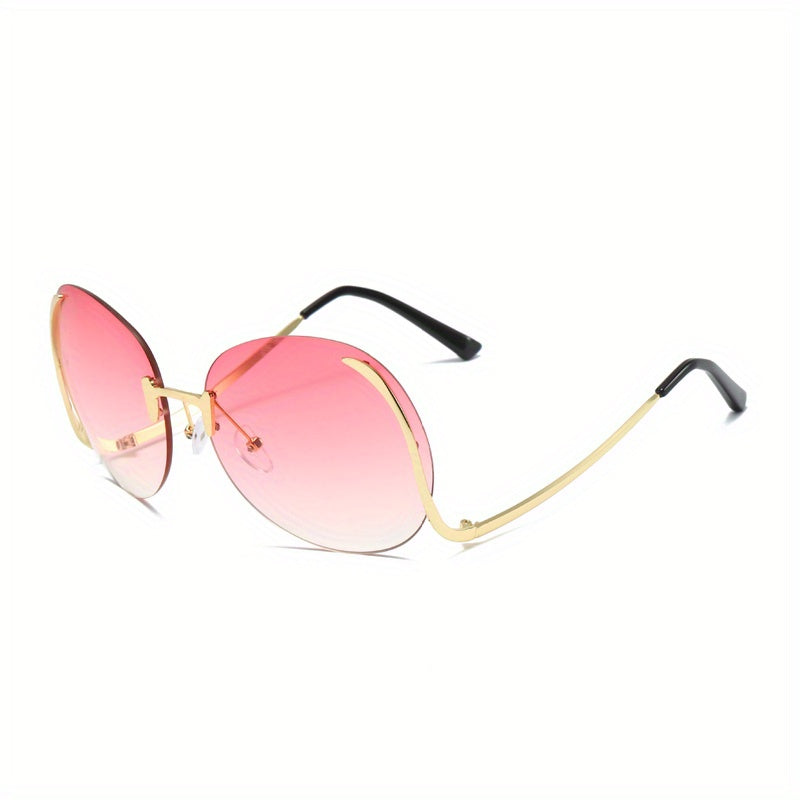 Oversized Rimless Sunglasses Round Gradient UV400 Sun Shades