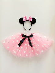 2 Pcs Girls Polka Dot Short Skirt with Headband Kids Princess Costume