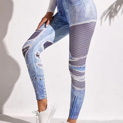 Denim Print High Waist Leggings Casual Butt Lifting Skinny Leggings