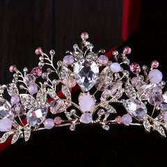 Pink Tiara Crystal Bridal Crown Wedding Hair Accessories