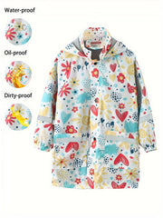Rainbow Graphic Hooded Long Sleeve Raincoat Jacket For Girls