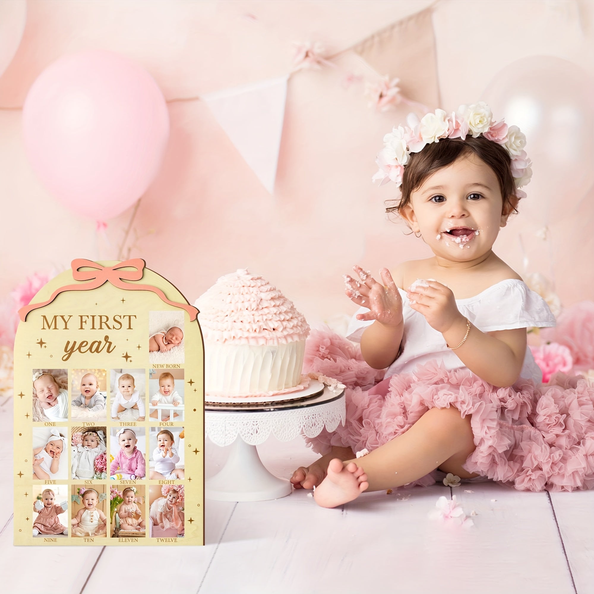 One Year Old Birthday Gift Set - Photo Frame Decoration & Wooden Board for Mont