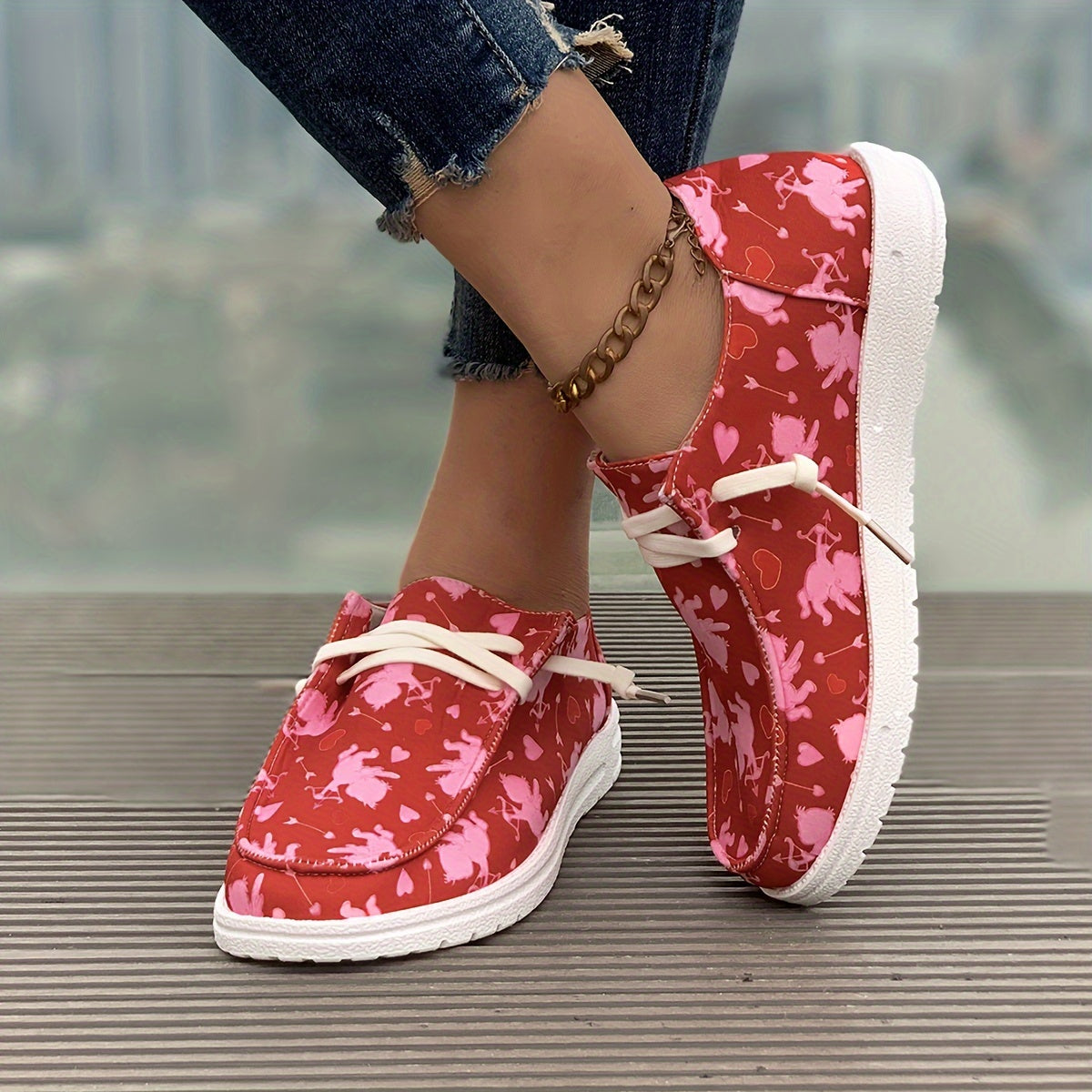 Women's Cartoon Heart & Icecream Skateboard Shoes