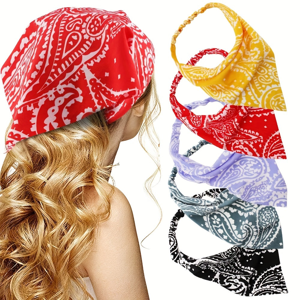 3pcs Paisley Print Bandanas Elastic Triangle Scarf Headband Boho Kerchief