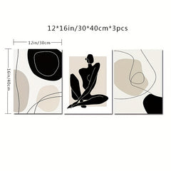 Set Of 3 Boho Matisse Canvas Poster Beige Abstract Line Art Canvas Paintings