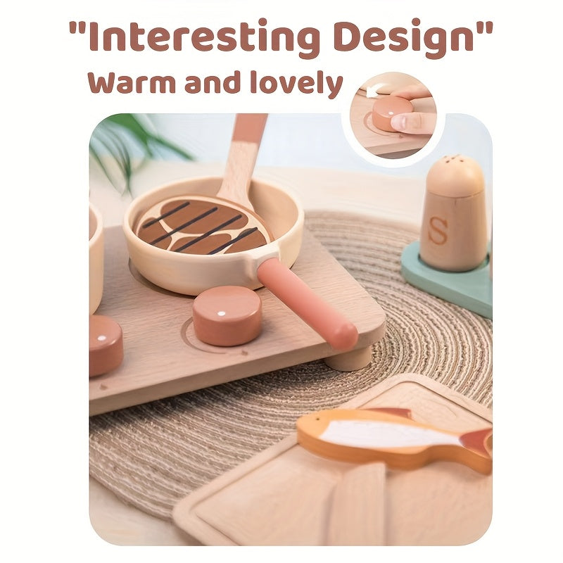16pcs Wooden Kitchen Playset for Realistic Cooking Simulation