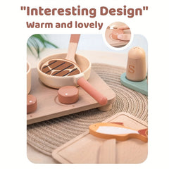 16pcs Wooden Kitchen Playset for Realistic Cooking Simulation