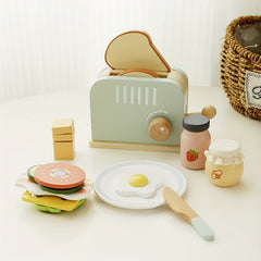 Wooden Pop Up Toaster Toy Set for Pretend Kitchen Role Play
