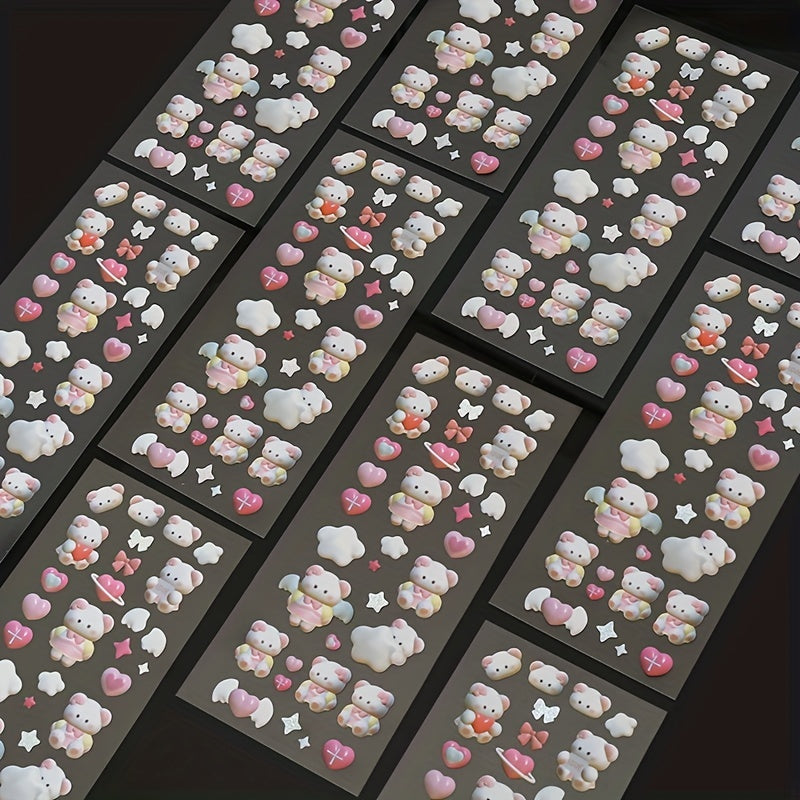 3 Sheets Love Cat Stickers 3D Cartoon Decals Album Water Cup Notebook Stickers