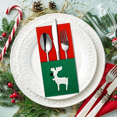 10pcs Christmas Felt Cutlery And Fork Bag Snowman Reindeer Stocking Cover