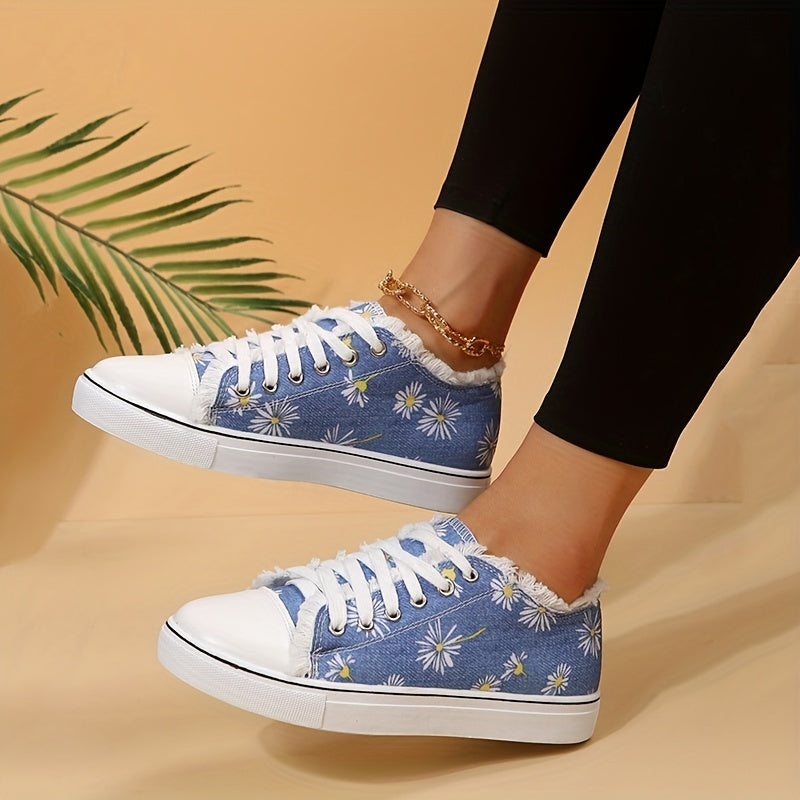 Women's Floral Canvas Shoes Lace Up Low Top Sneakers