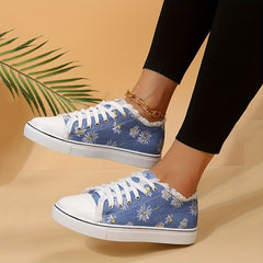 Women's Floral Canvas Shoes Lace Up Low Top Sneakers