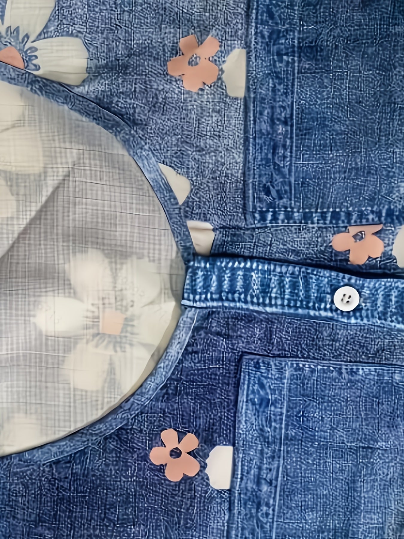 Denim & Flower Print Tank Top Sleeveless Crew Neck Casual Top