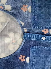 Denim & Flower Print Tank Top Sleeveless Crew Neck Casual Top