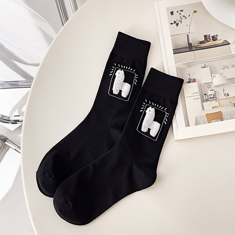 3 Pairs Cartoon Alpaca Print Socks Women's Stockings & Hosiery