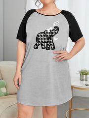 Casual Nightdress Women's Houndstooth Print Raglan Sleeve Tee Sleep