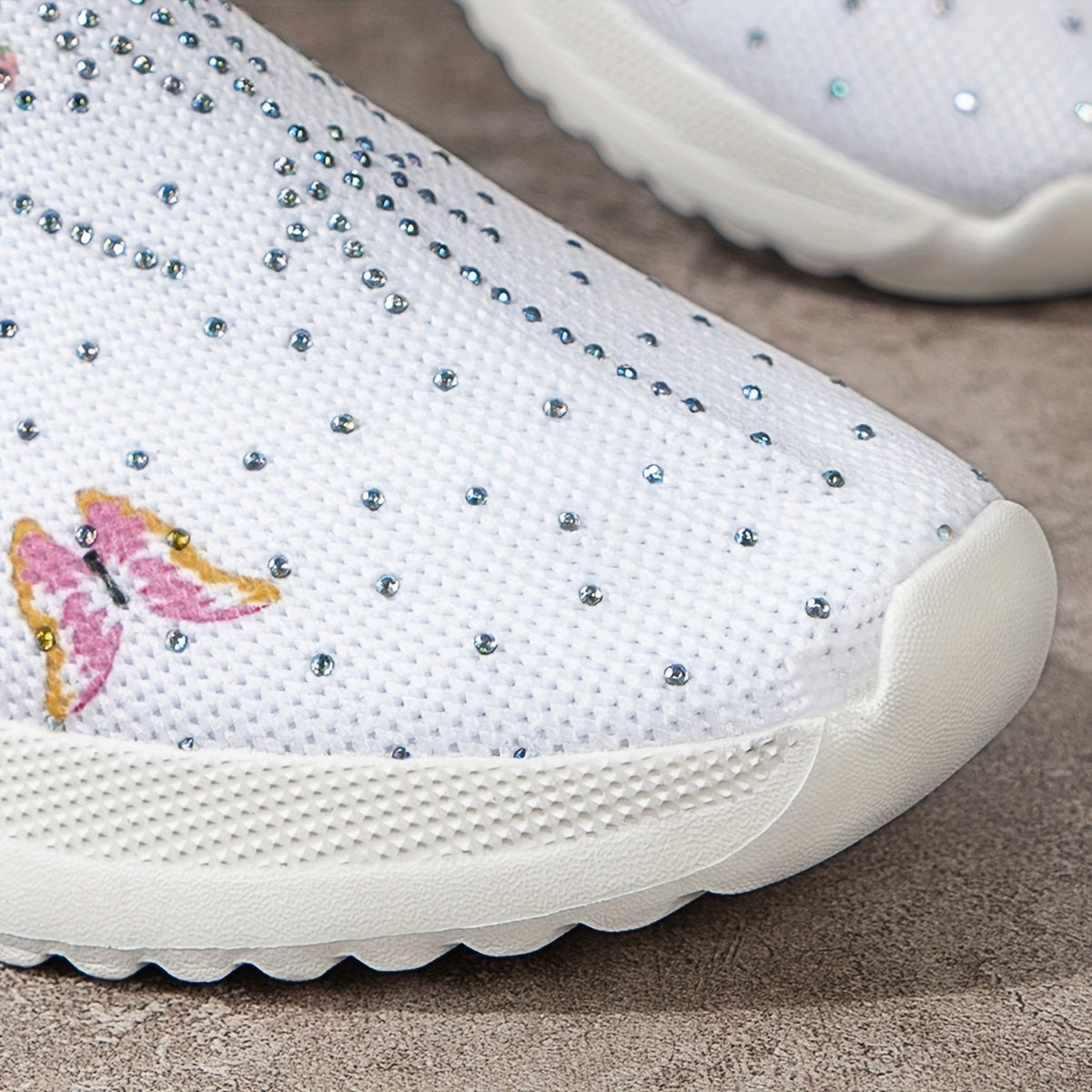 Rhinestone Platform Sneakers with Butterfly & Flower Pattern