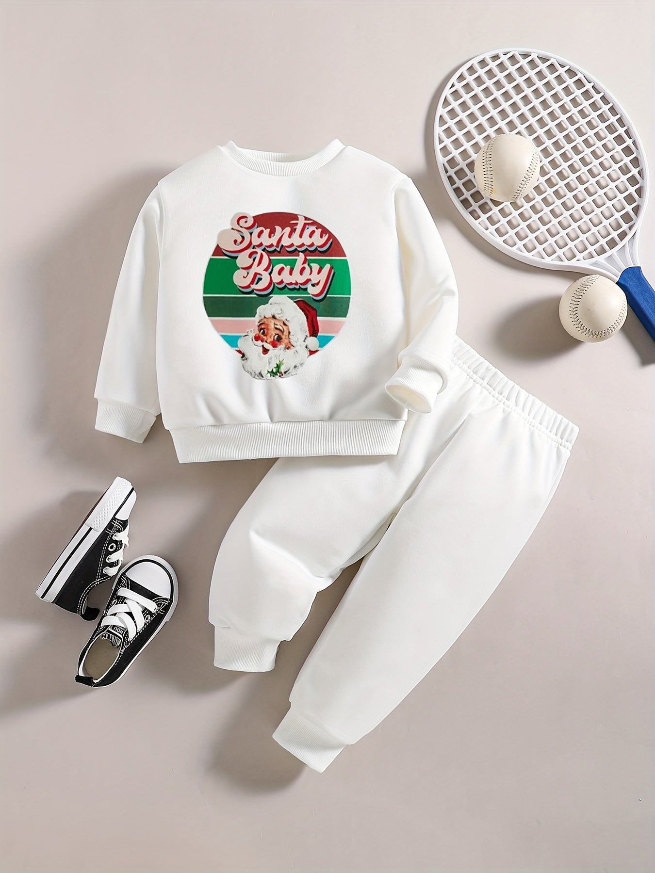 Baby Boy's Christmas Set Cartoon Graphic Sweatshirt Pants Set