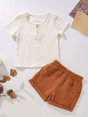 Baby Boy Summer Cotton Yarn Two piece Set tee Top & Shorts